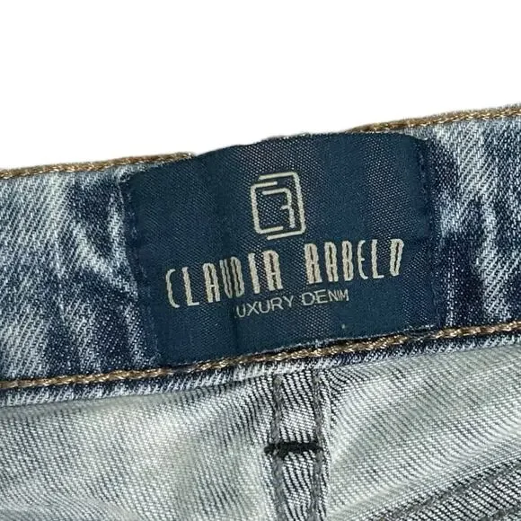 Claudia Rabelo Jeans Womens 28 Acid Distressed Straight Leg Denim Side Stripes - Picture 14 of 15